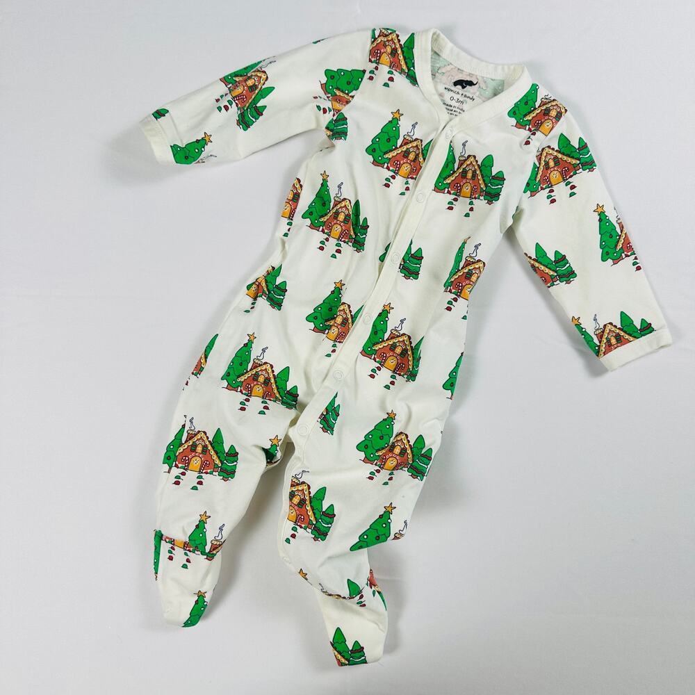 Monica + Andy Gingerbread House Christmas Holiday Footed Pajamas Sz 0-3 mo